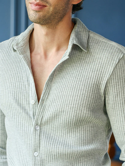 Men's Slim Fit Ribbed Full Sleeve Casual Shirt