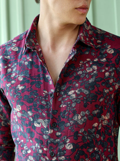 Men's Maroon Floral Shirt