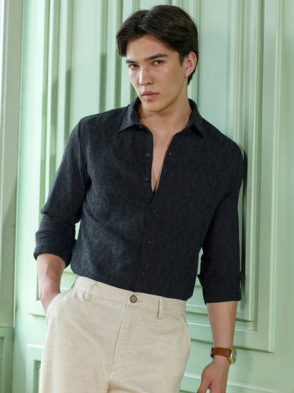 Men's Charcoal Grey Self Design Shirt