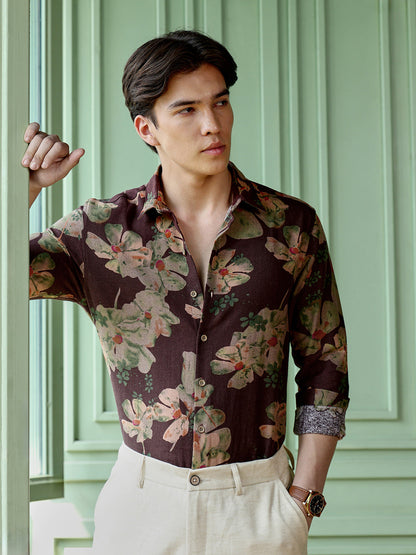 Men's Dark Brown Floral Shirt