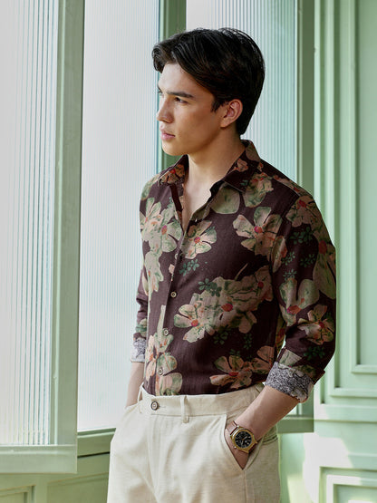 Men's Dark Brown Floral Shirt