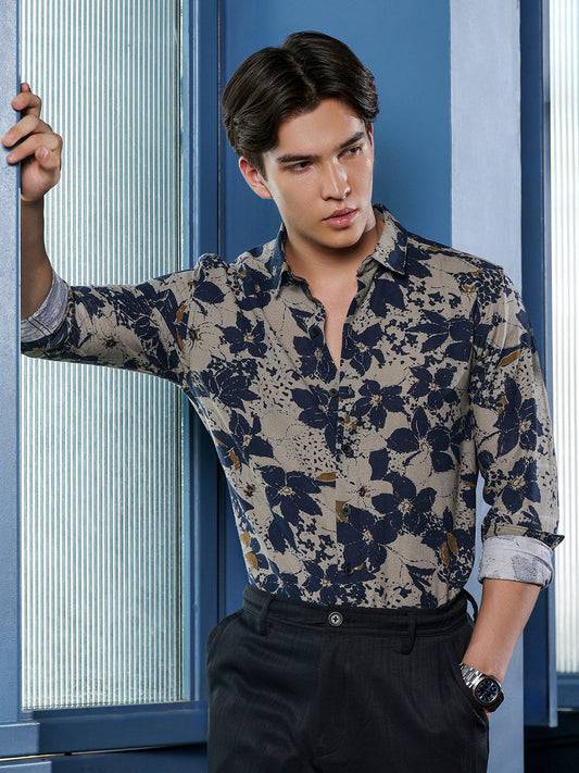Men's Beige Floral Shirt