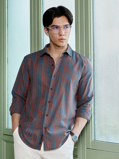 Men's Charcoal Grey Stripes Shirt
