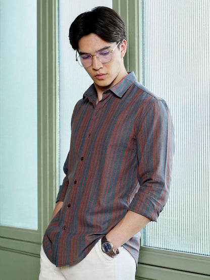 Men's Charcoal Grey Stripes Shirt