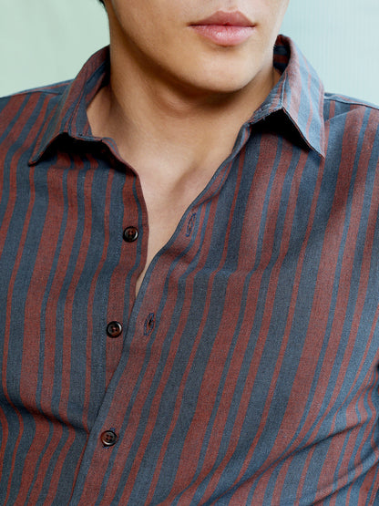 Men's Charcoal Grey Stripes Shirt
