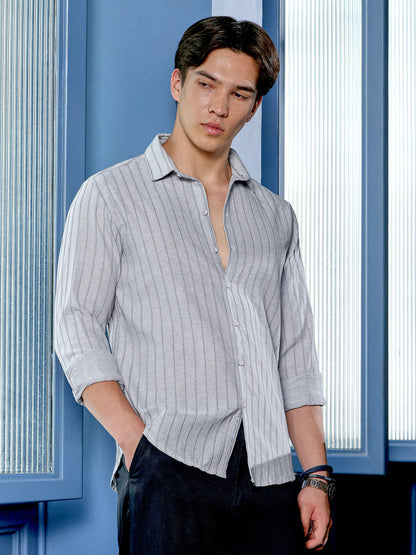 Men's Light Grey Self Design Shirt