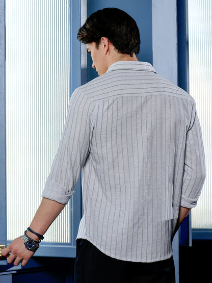 Men's Light Grey Self Design Shirt
