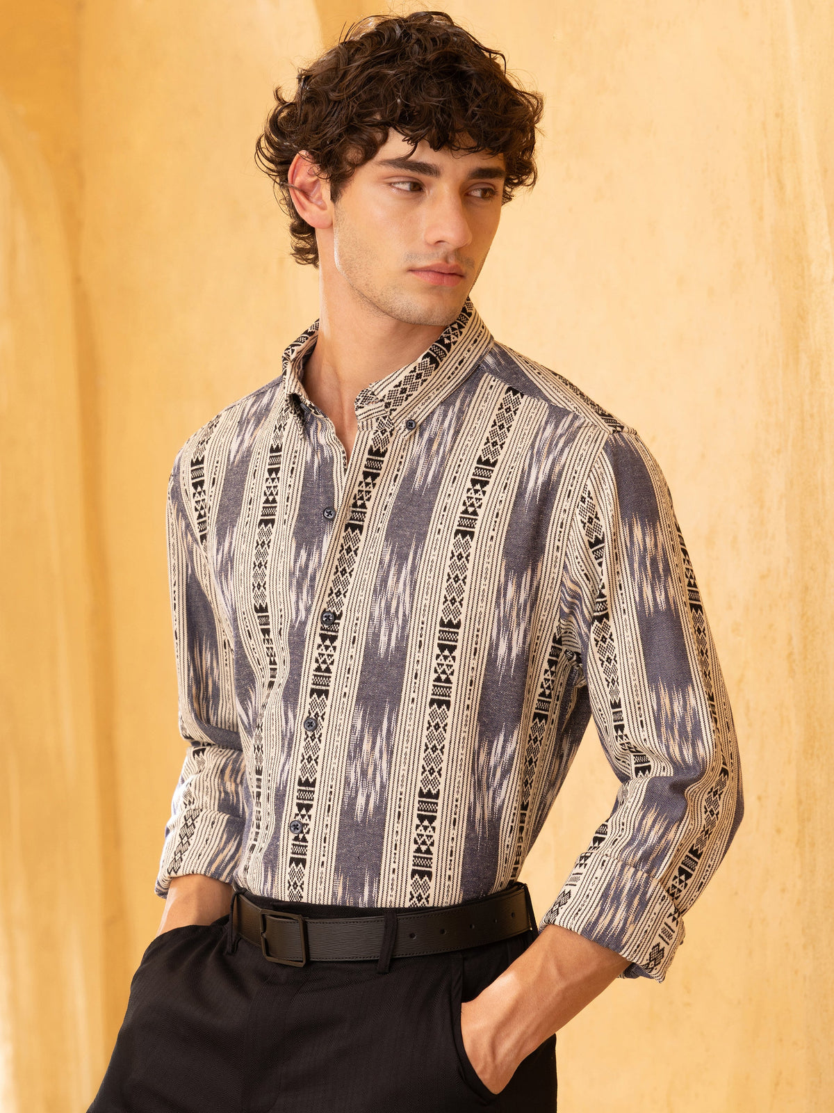 Jacquard Button-Down Regular Fit Shirt