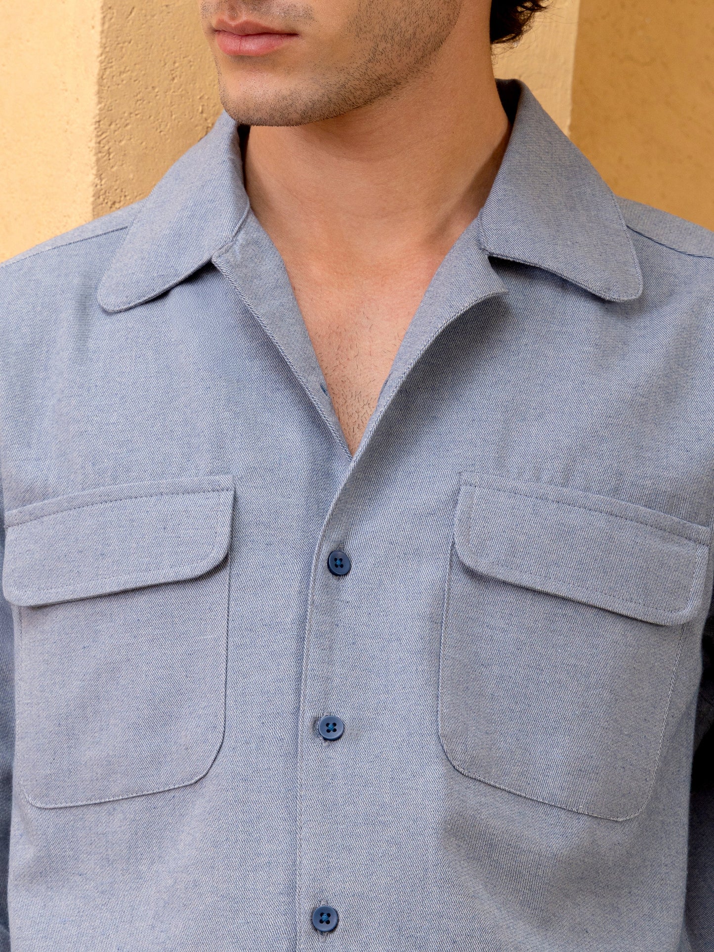 Cotton Twill Cuban Collar Regular Fit Shirt