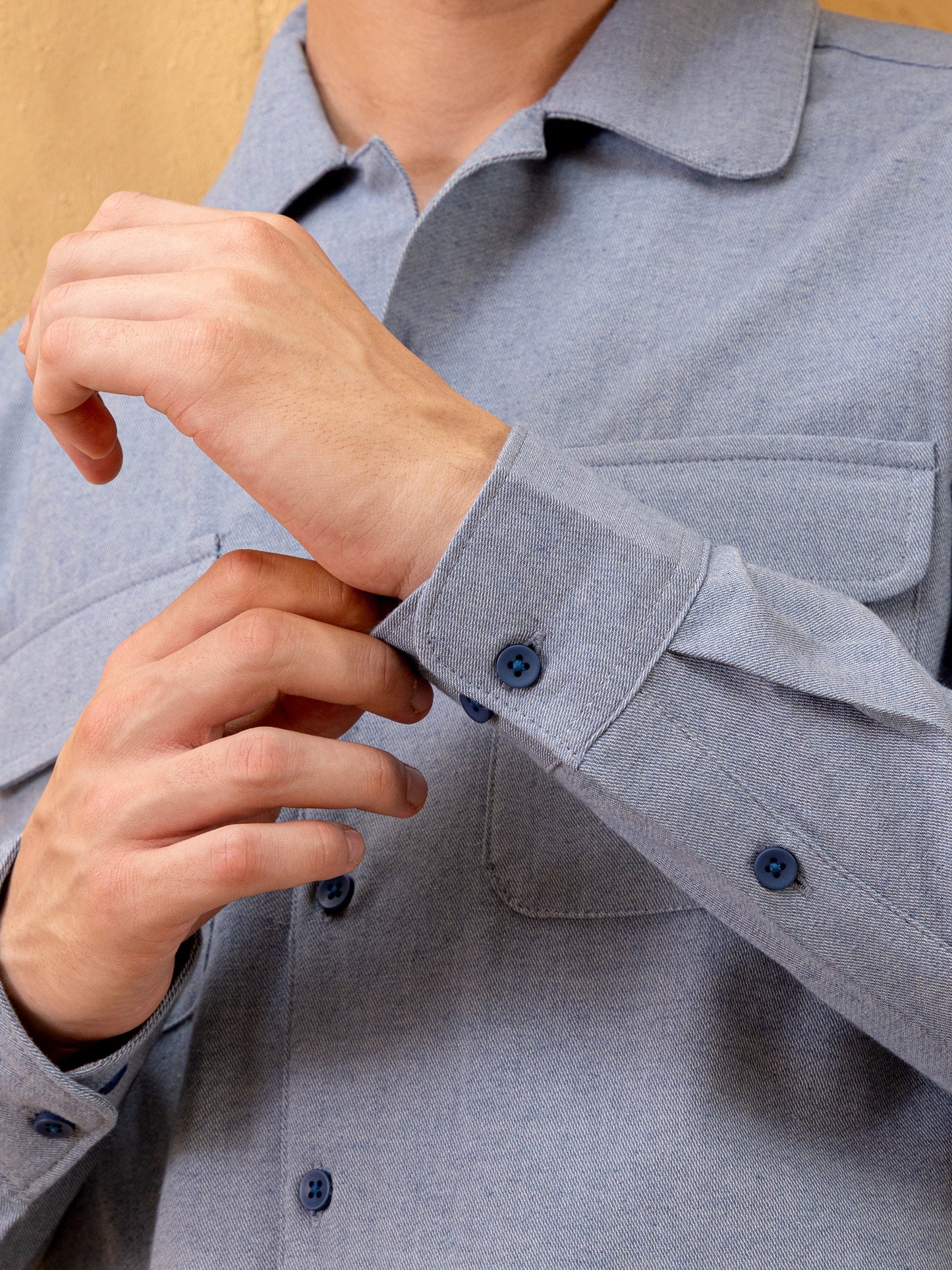 Cotton Twill Cuban Collar Regular Fit Shirt