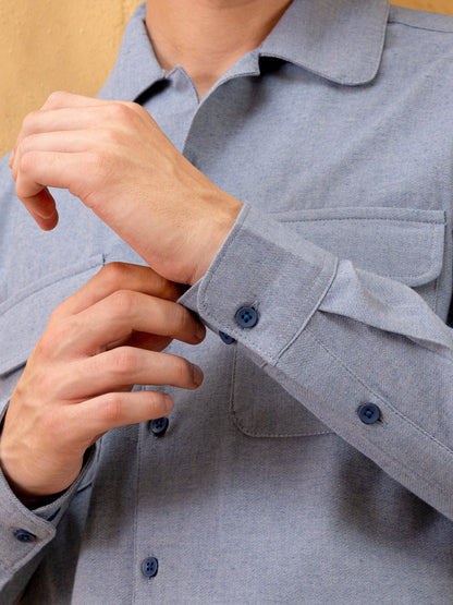 Cotton Twill Cuban Collar Regular Fit Shirt