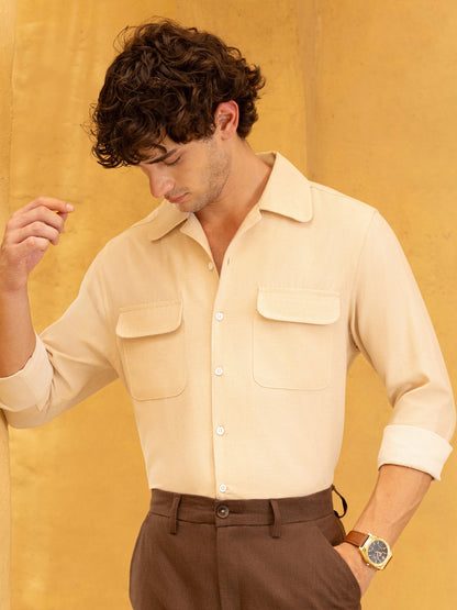 Flap Pocket Cuban Collar Regular Fit Shirt