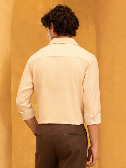 Flap Pocket Cuban Collar Regular Fit Shirt