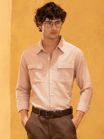 Flap Pocket Soild Regular Fit Shirt