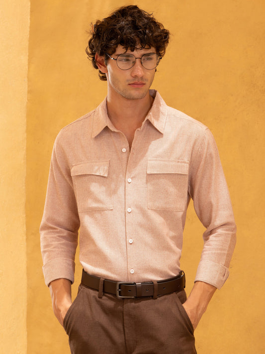 Flap Pocket Soild Regular Fit Shirt