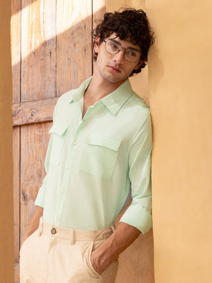 Flap Pocket Soild Regular Fit Shirt