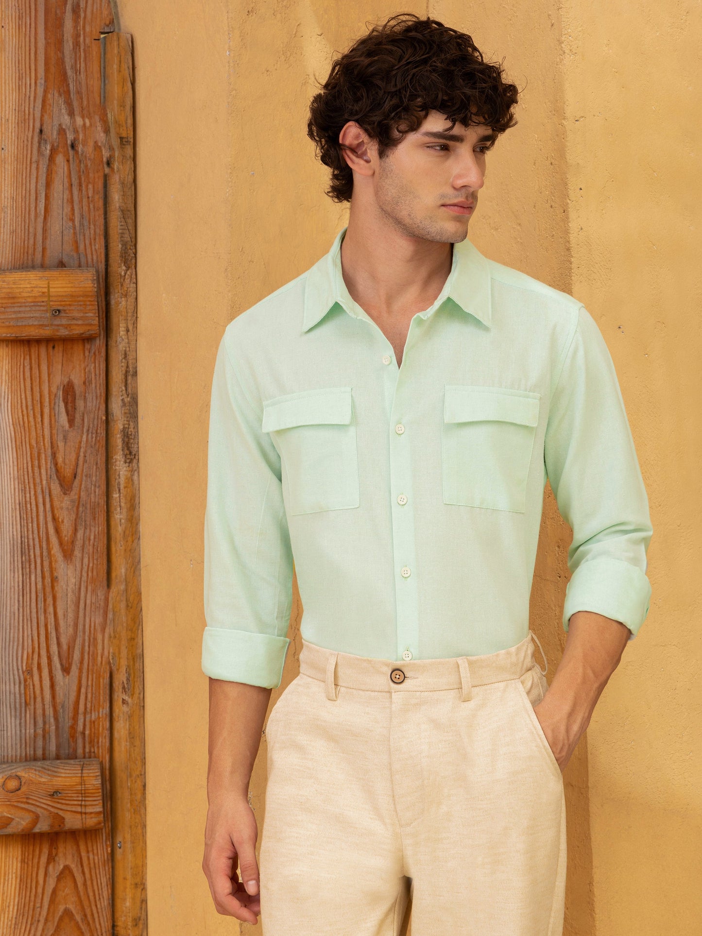 Flap Pocket Soild Regular Fit Shirt