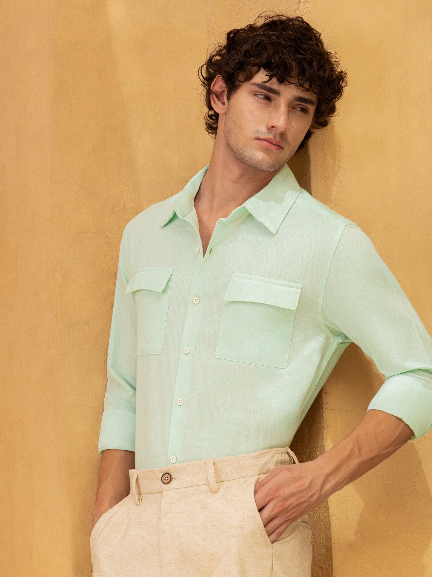 Flap Pocket Soild Regular Fit Shirt