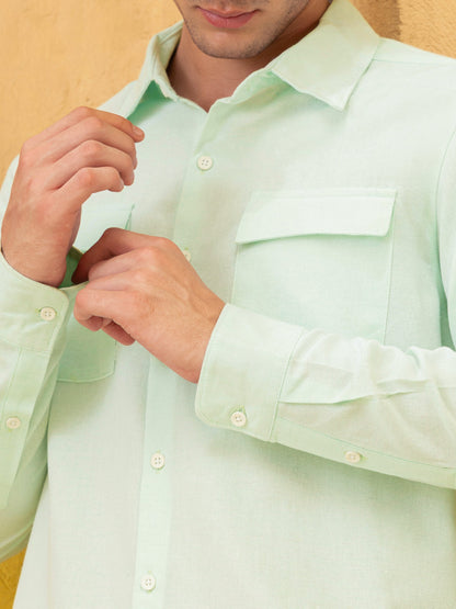 Flap Pocket Soild Regular Fit Shirt