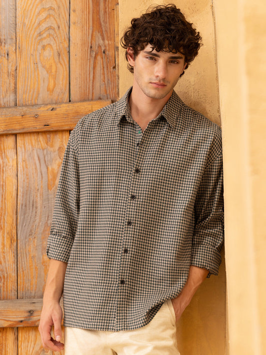 Woven Houndstooth Oversized Fit Shirt