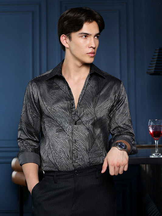 Men's Charcoal Grey Abstract Shirt