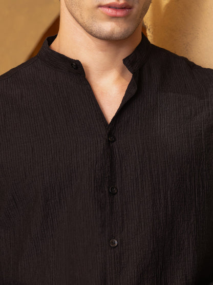 Crinkle Textured Mandarin Collar Regular Fit Shirt