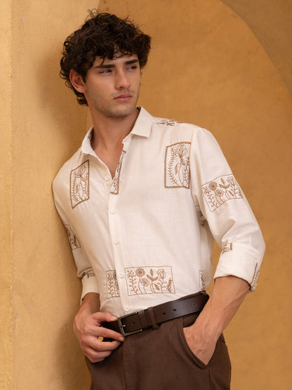 All Over Embroidered Regular Fit Shirt