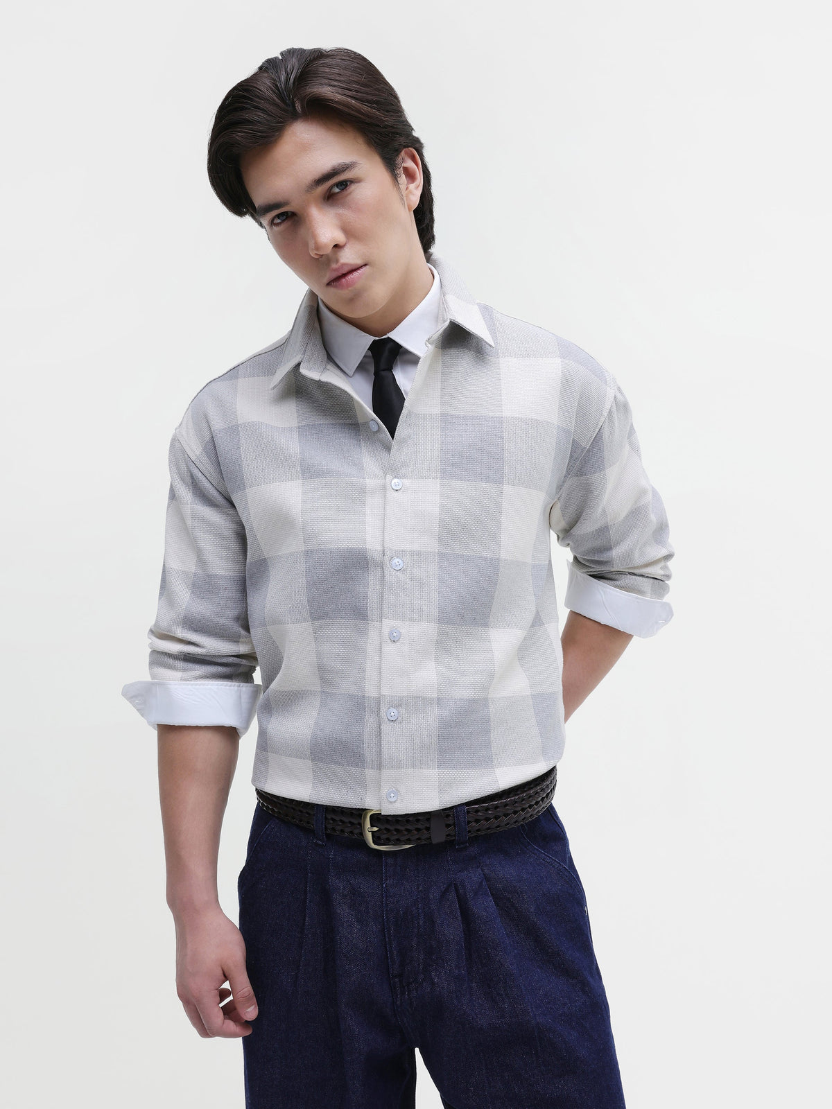 Yarn-Dyed Plaid Oversized Fit Shirt