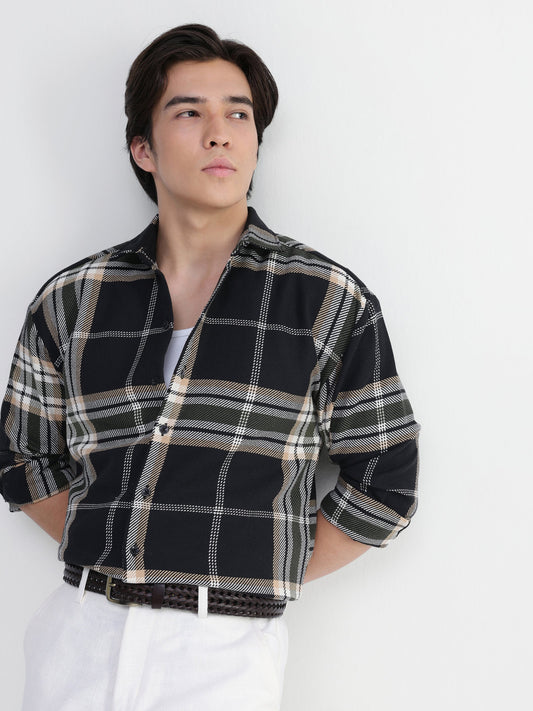 Yarn-Dyed Plaid Oversized Fit Shirt