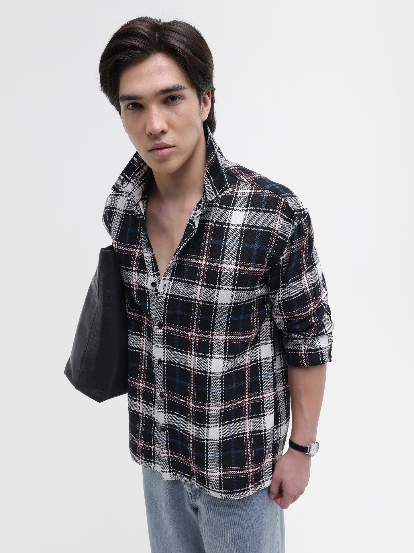 Yarn-Dyed Plaid Oversized Fit Shirt