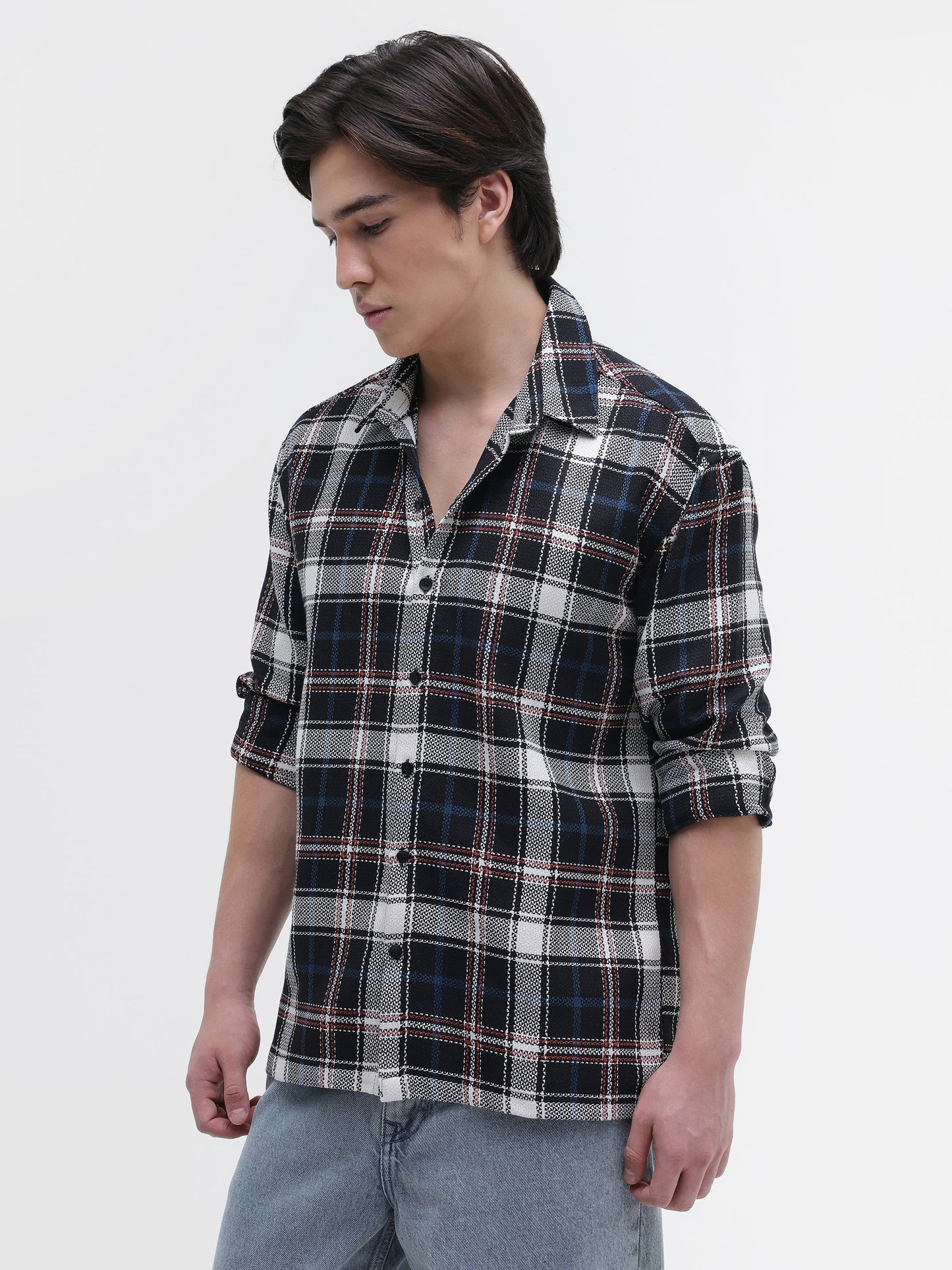 Yarn-Dyed Plaid Oversized Fit Shirt