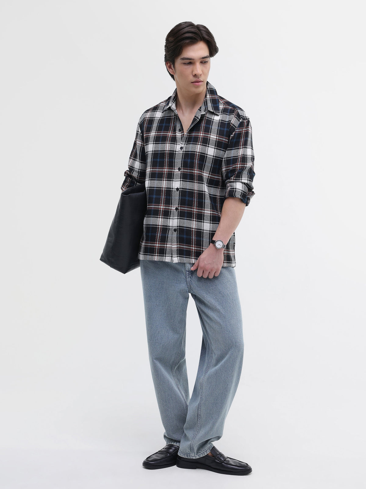 Yarn-Dyed Plaid Oversized Fit Shirt