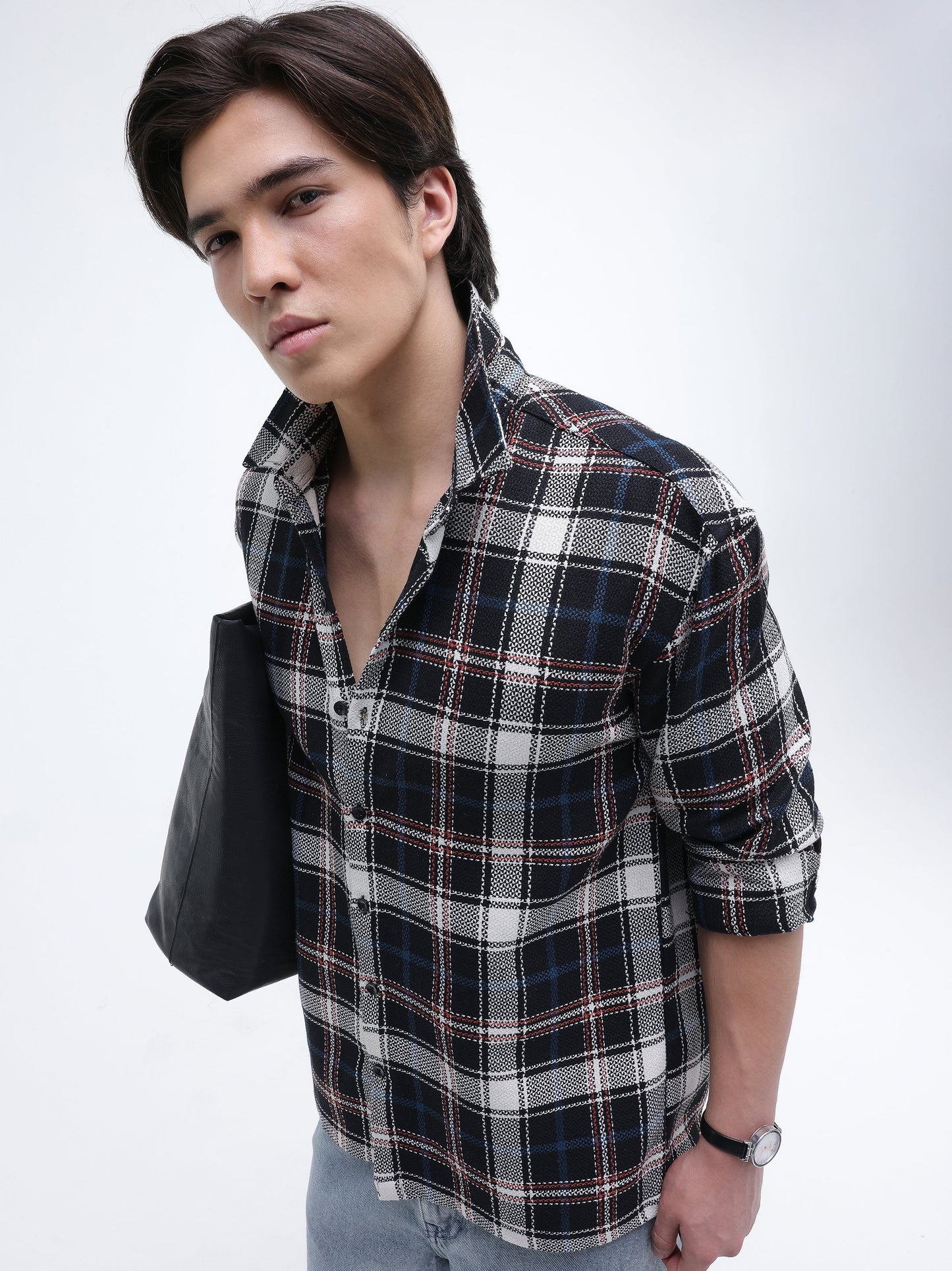 Yarn-Dyed Plaid Oversized Fit Shirt