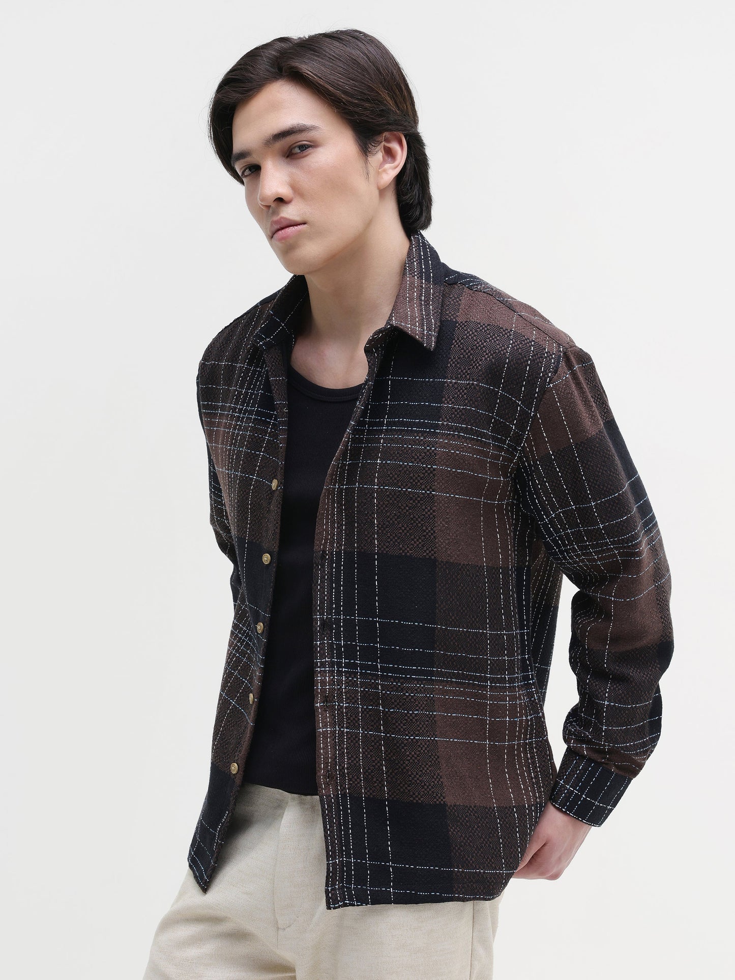 Yarn-Dyed Plaid Oversized Fit Shirt