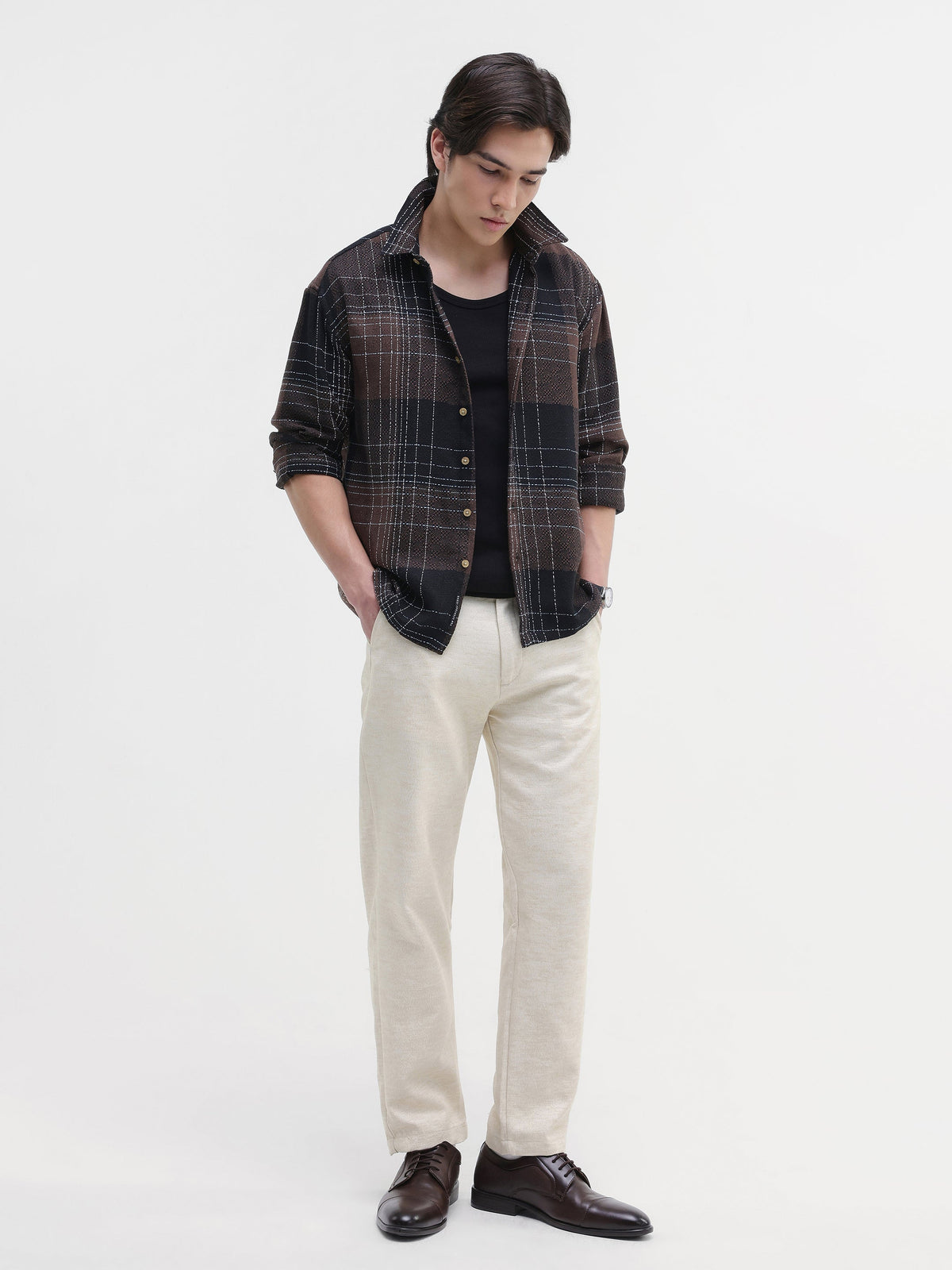 Yarn-Dyed Plaid Oversized Fit Shirt