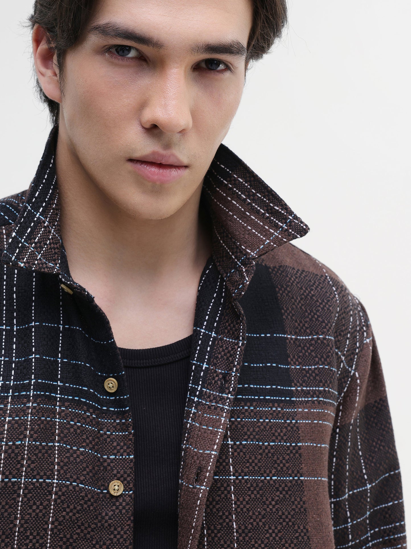 Yarn-Dyed Plaid Oversized Fit Shirt