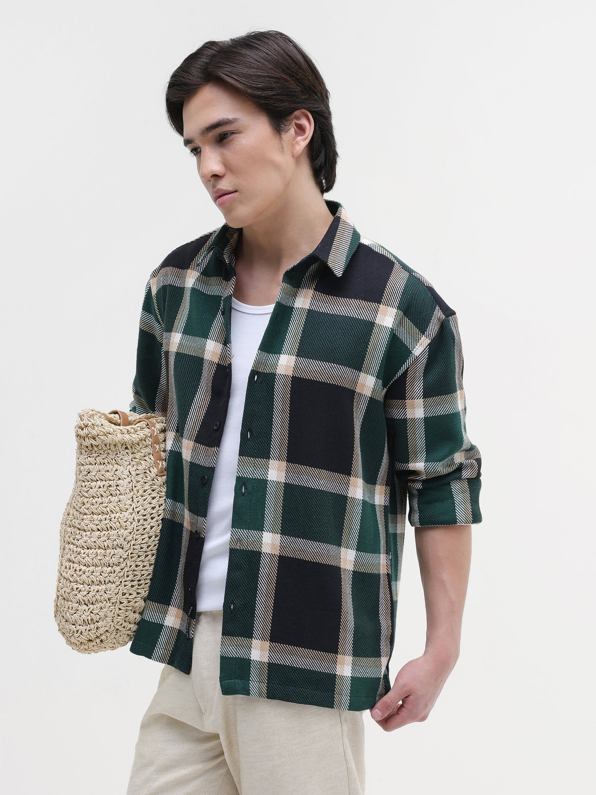 Yarn-Dyed Plaid Oversized Fit Shirt