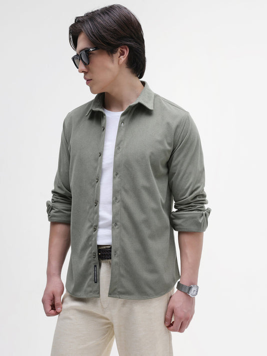 Solid Textured Regular Fit Shirt