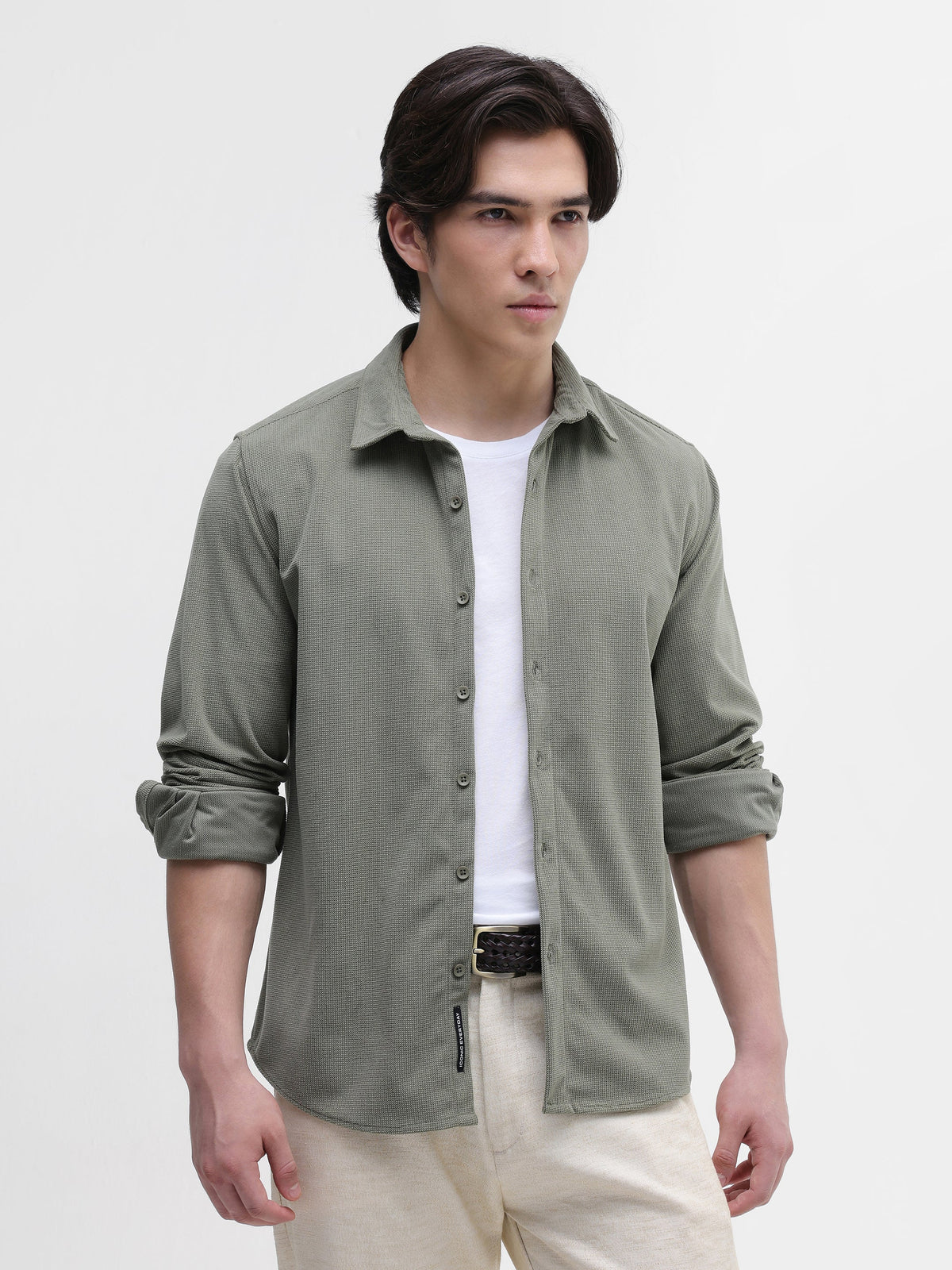 Solid Textured Regular Fit Shirt