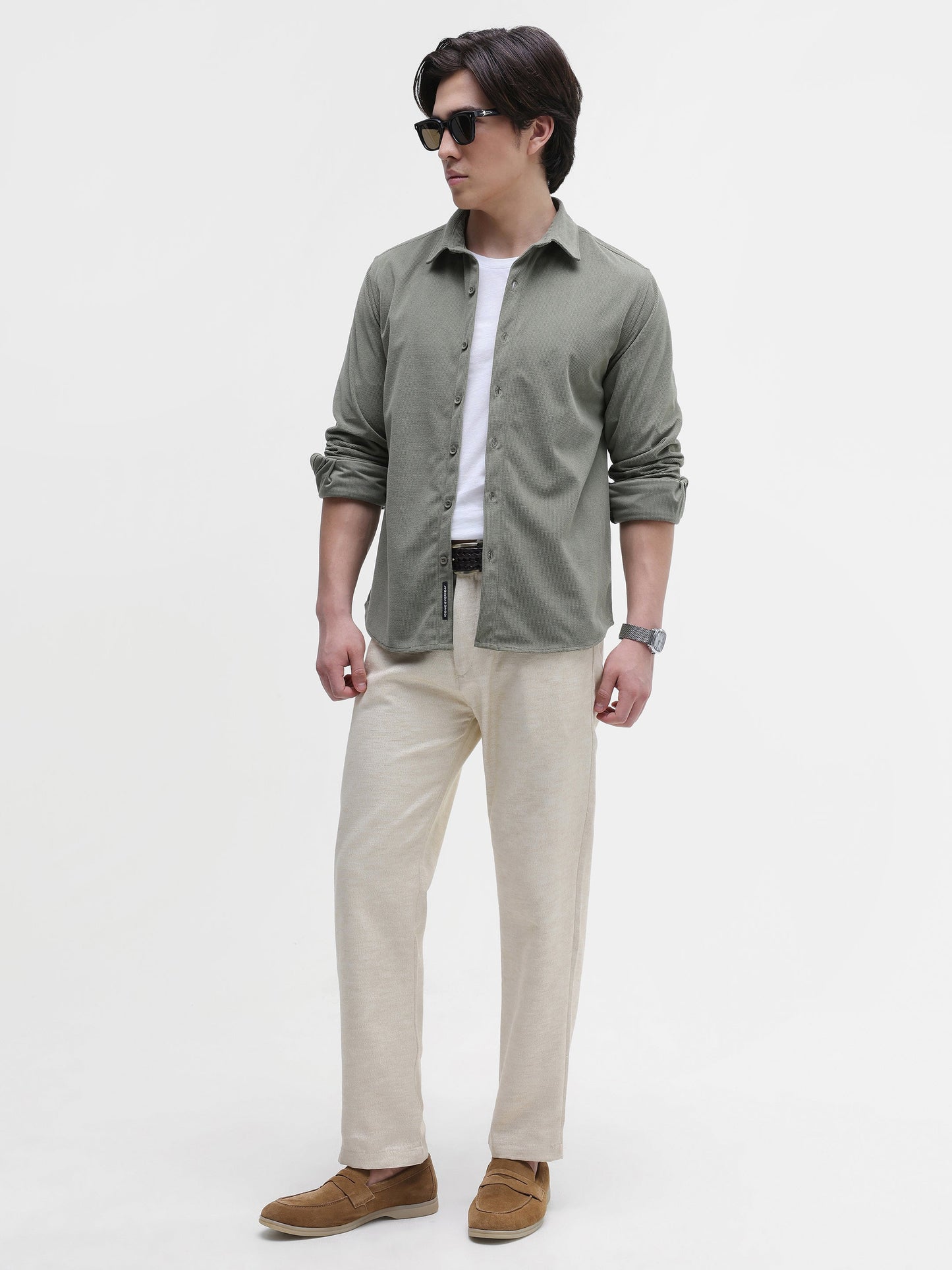 Solid Textured Regular Fit Shirt
