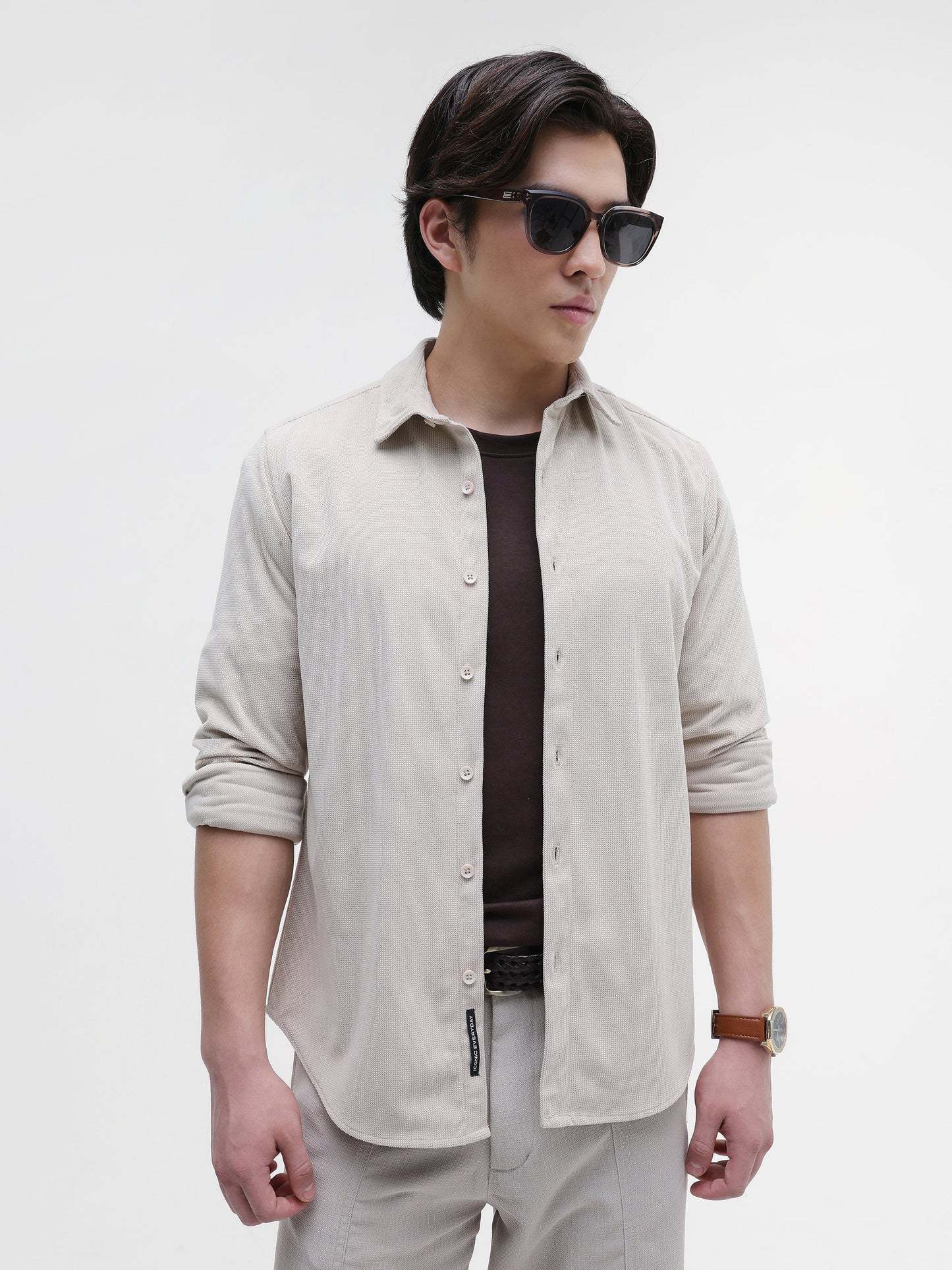 Solid Textured Regular Fit Shirt