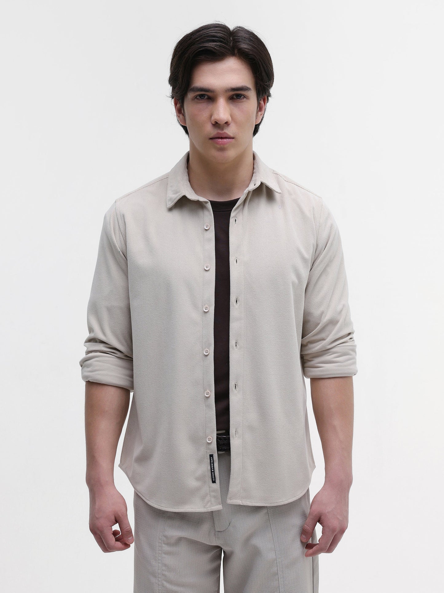 Solid Textured Regular Fit Shirt