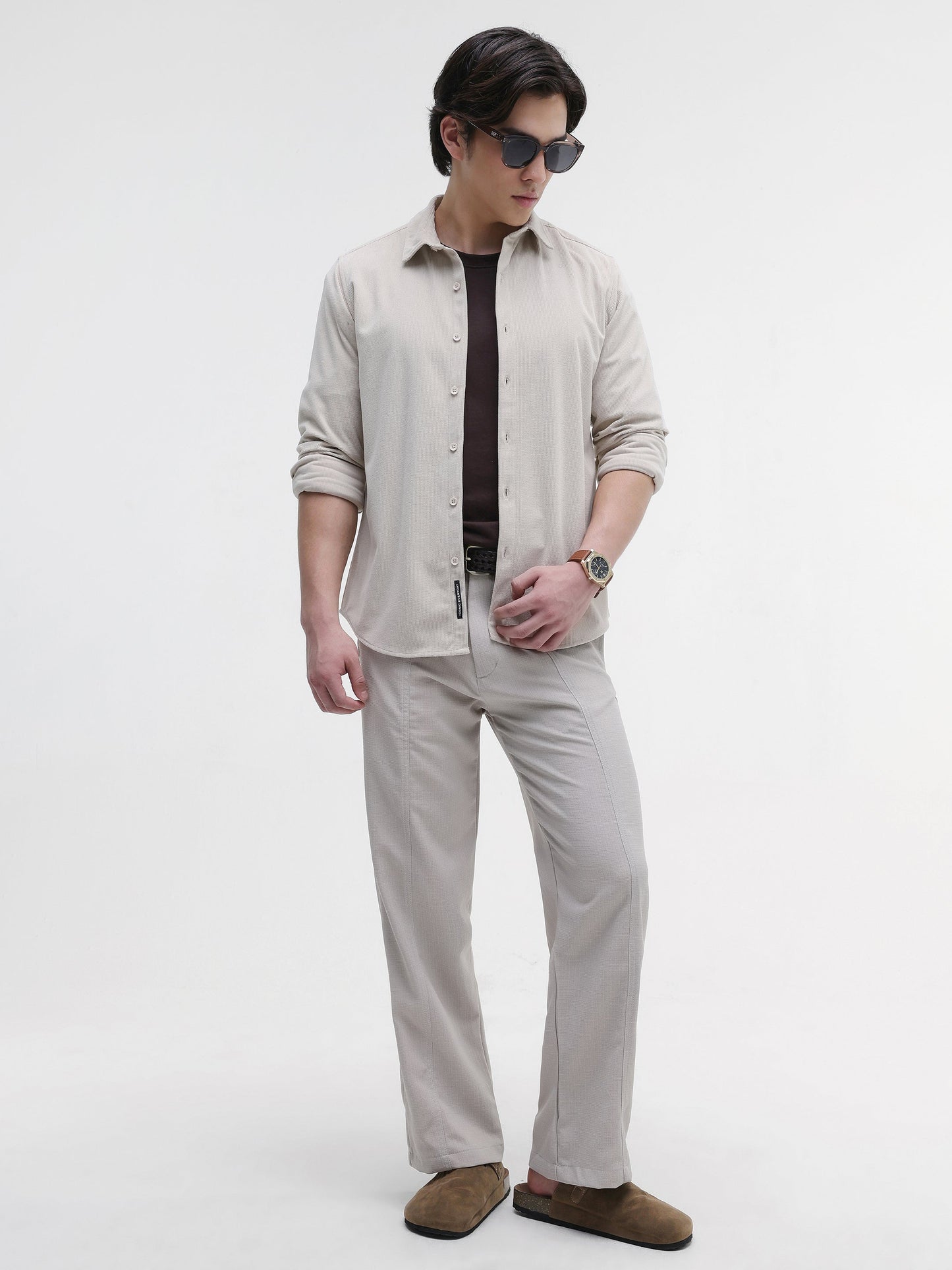 Solid Textured Regular Fit Shirt