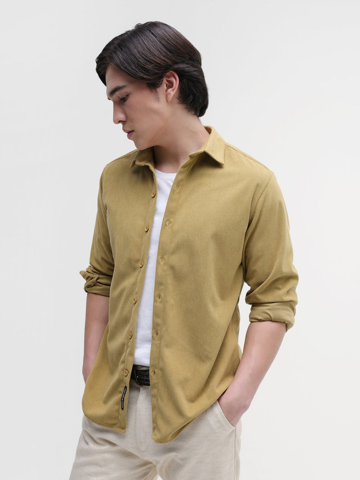 Solid Textured Regular Fit Shirt