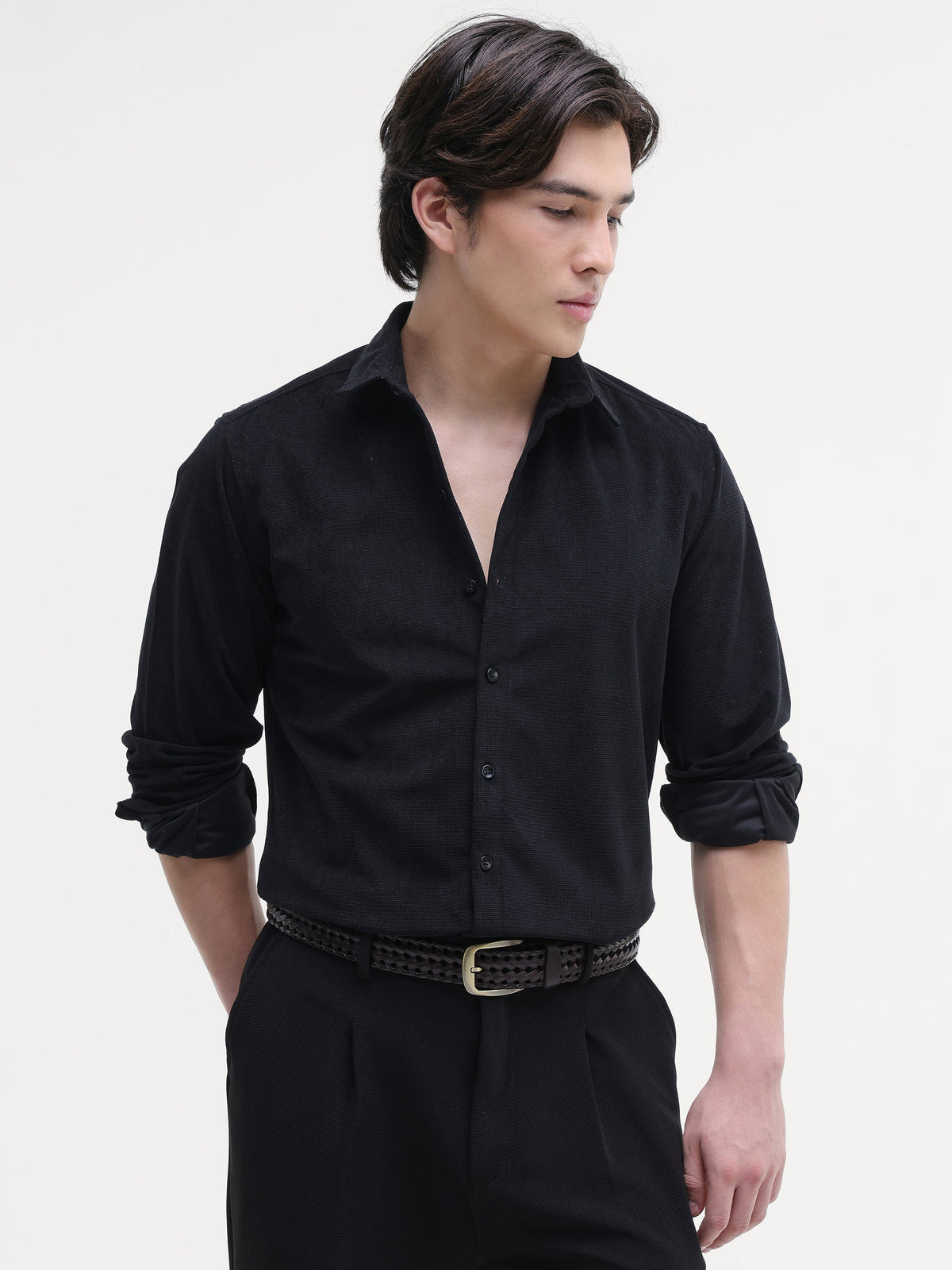 Solid Textured Regular Fit Shirt