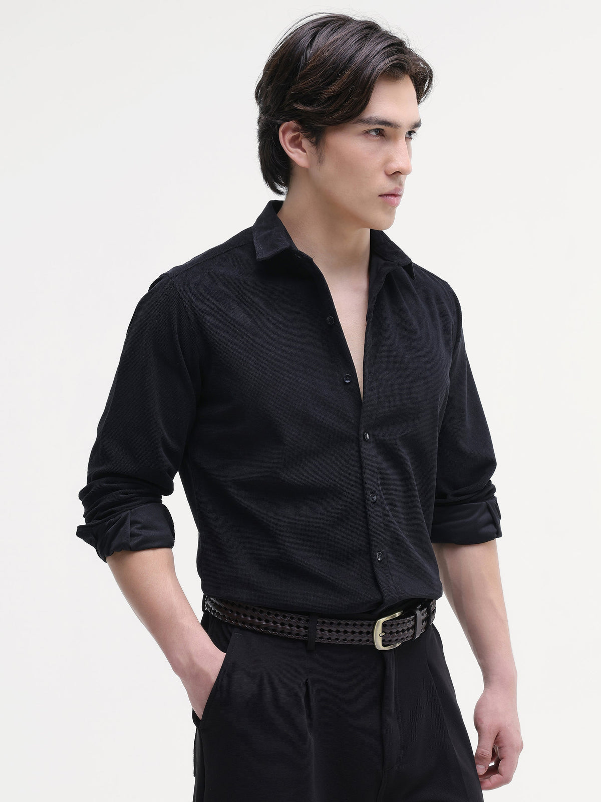 Solid Textured Regular Fit Shirt