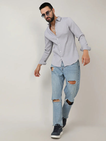 Self-Design Striped Shirt