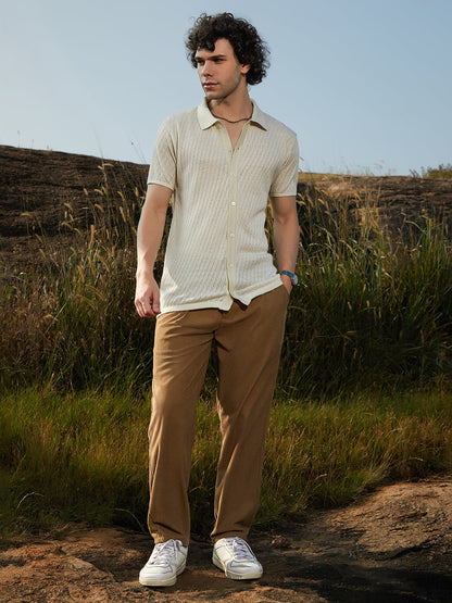 Rhombus-Knit Polo Shirt