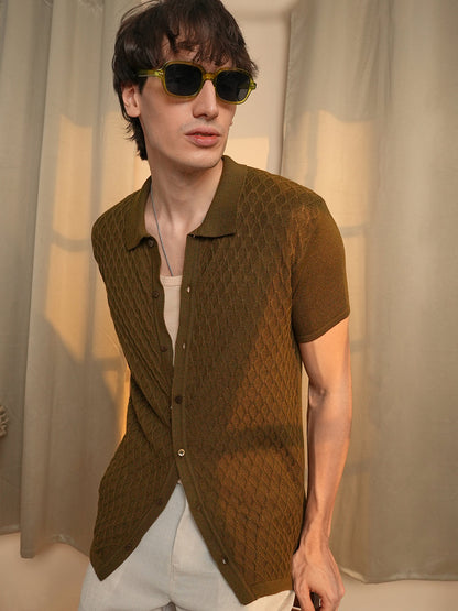 Harlequin-Textured Knit Shirt