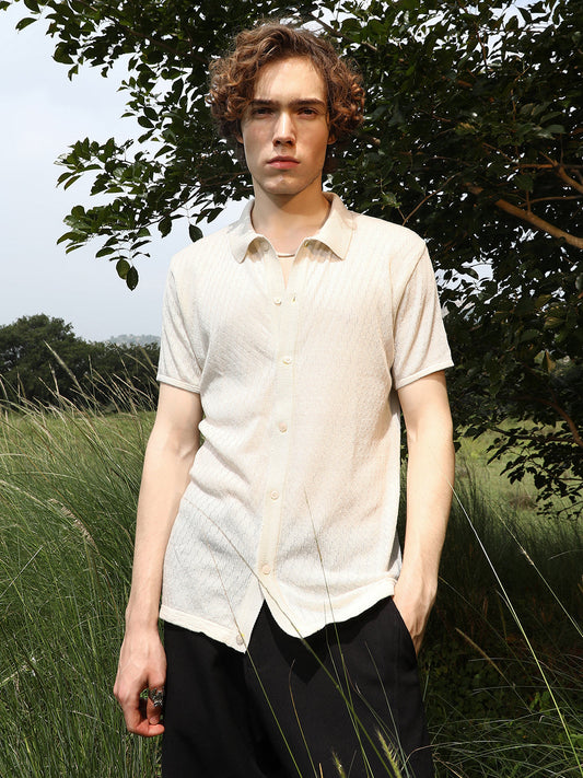 Rhombus-Textured Knit Shirt